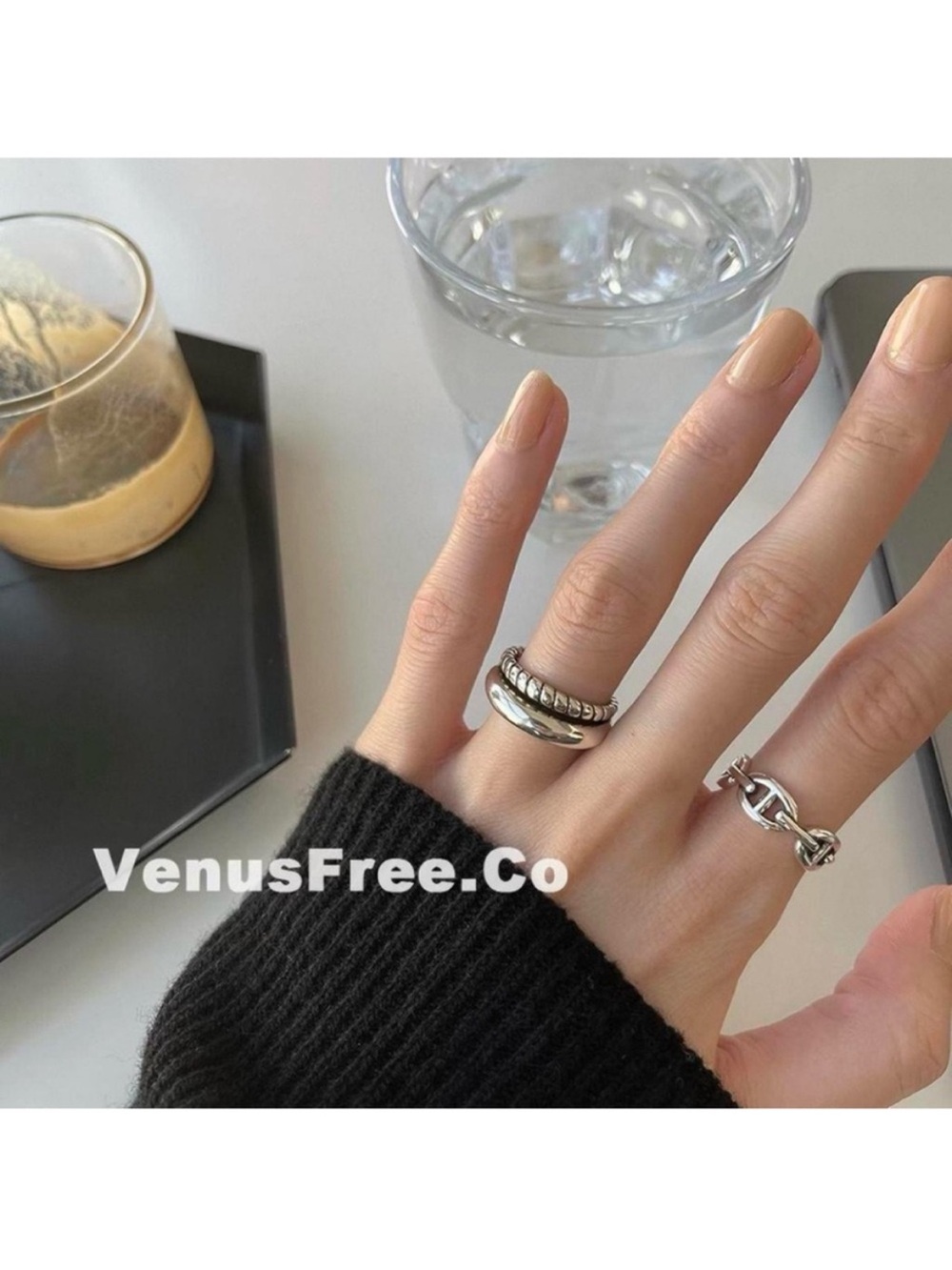 VenusFree Distressed S925 Silver Open Wrap Ring | Vintage Style Double Band